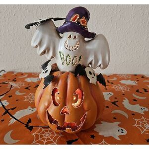 Pumpkin and Ghost Halloween Fiber Optic Light-Up Decoration